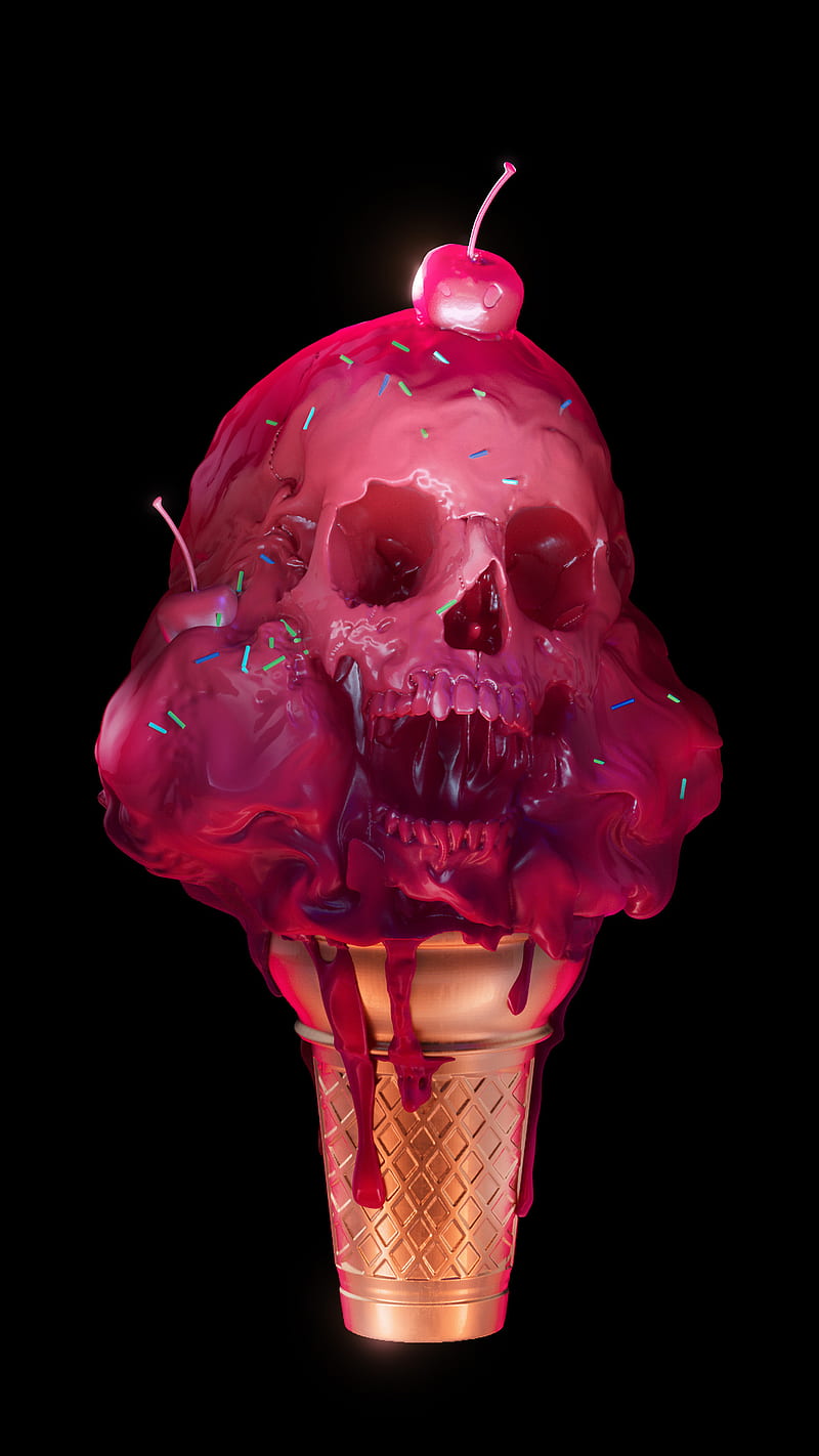 Ice Scream Pink Slus, Spizak, cream, horror, skull, skulls, summer, HD phone wallpaper