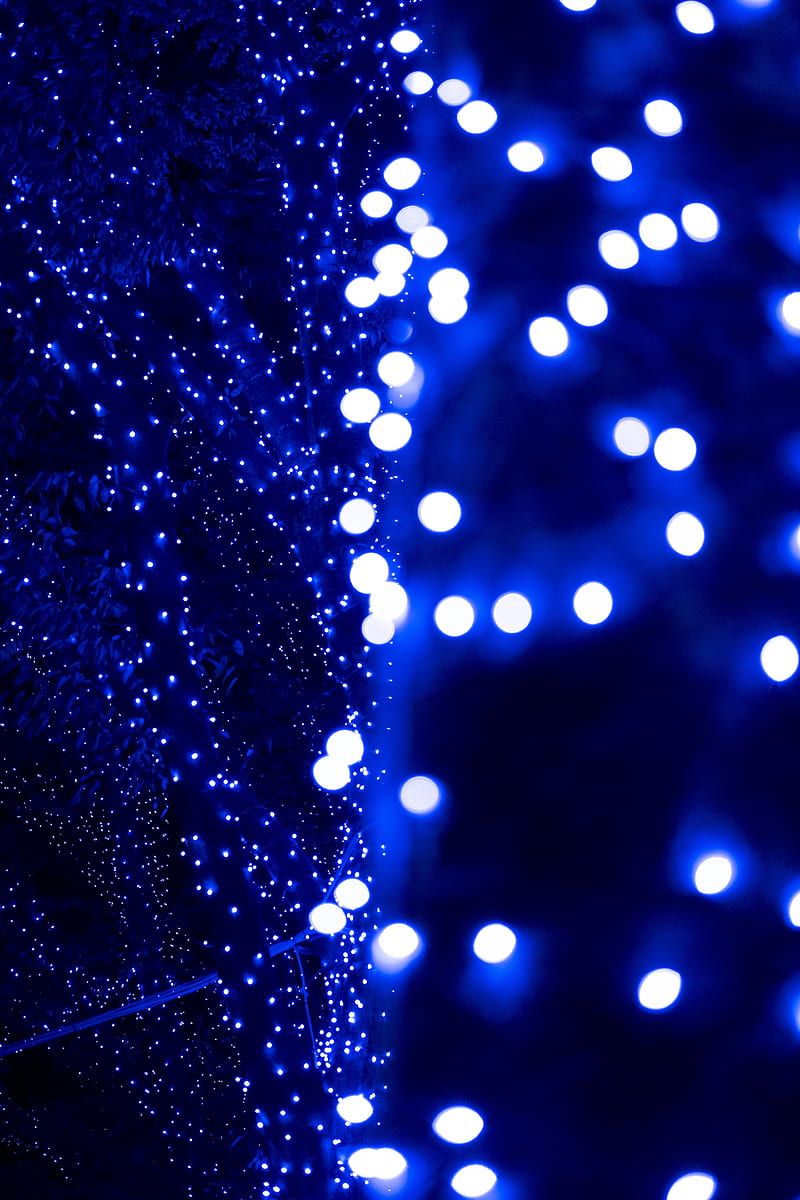 garland, glare, bokeh, blue, light, points, HD phone wallpaper