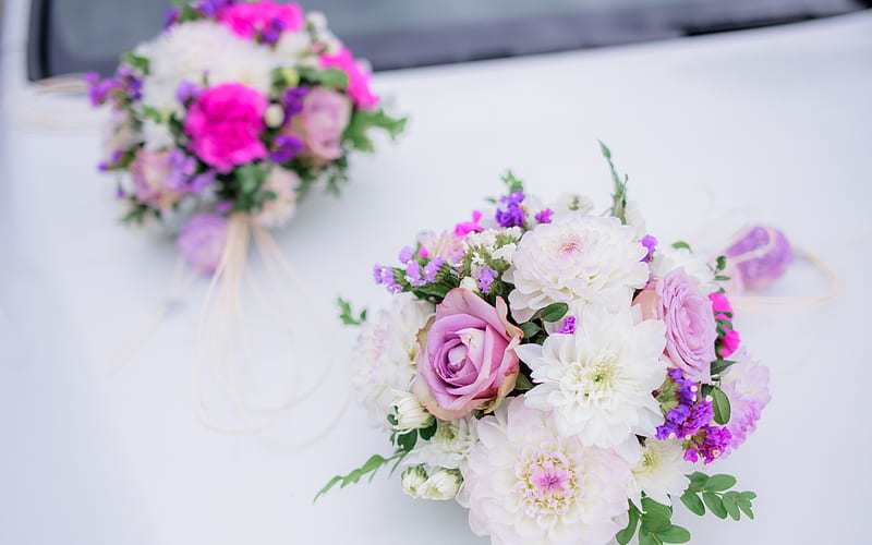 wedding bouquet, roses, white chrysanthemums, wedding concepts, purple roses, beautiful flowers, HD wallpaper