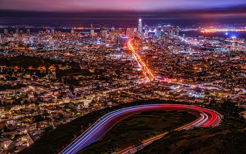 San Francisco nightscapes, megapolis, skyline cityscapes, amerian cities, USA, America, San Francisco at night, HD wallpaper