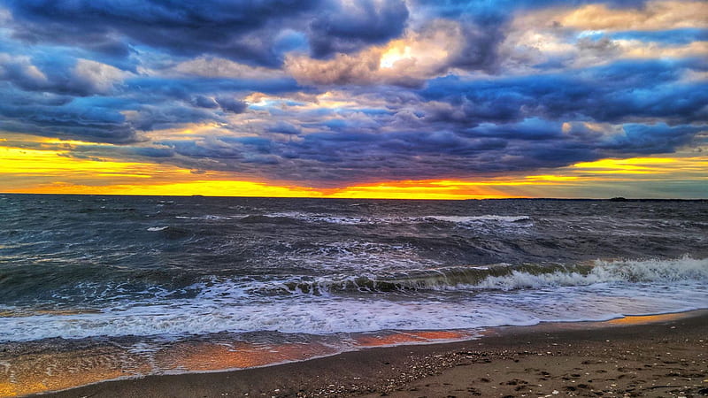 Hammonasset, Connecticut, sky, ocean, sunrise, clouds, atlantic, usa, HD wallpaper