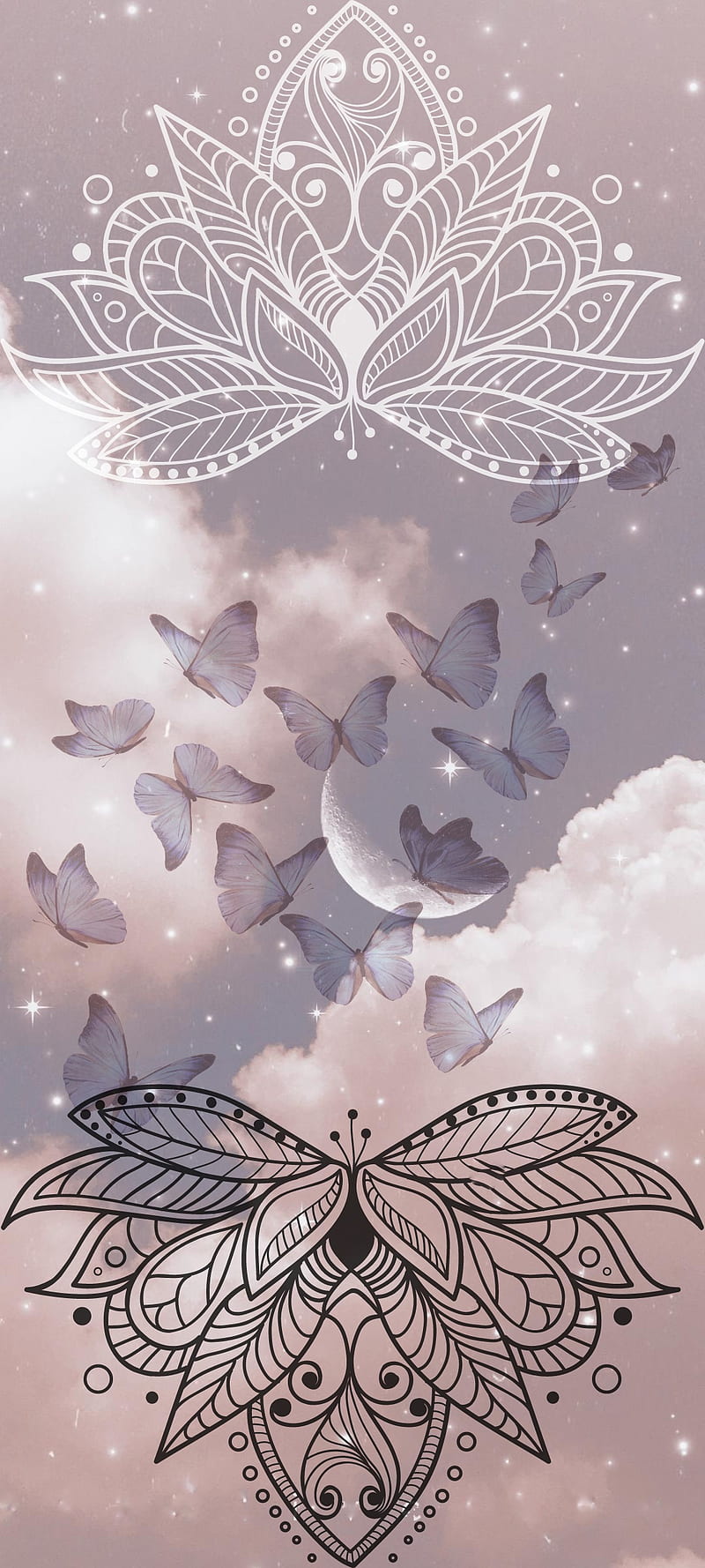 As above so below, butterfly, clouds, pink, sky, HD phone wallpaper