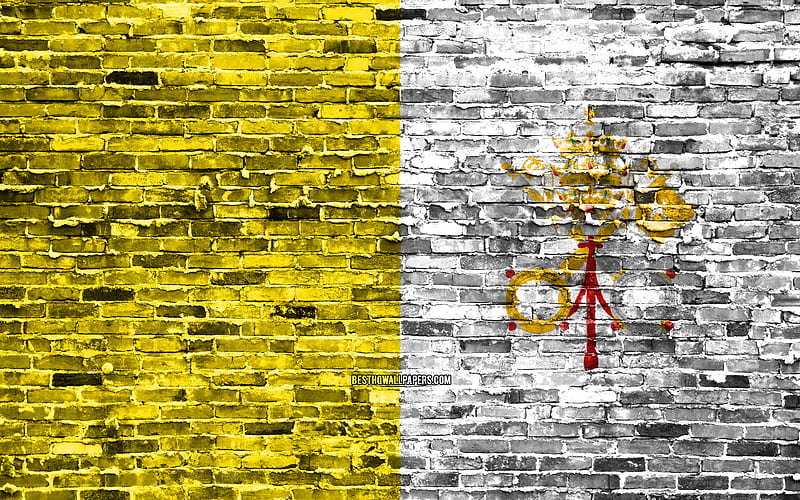 Vatican flag, bricks texture, Europe, national symbols, Flag of Vatican, brickwall, Vatican 3D flag, European countries, Vatican, HD wallpaper