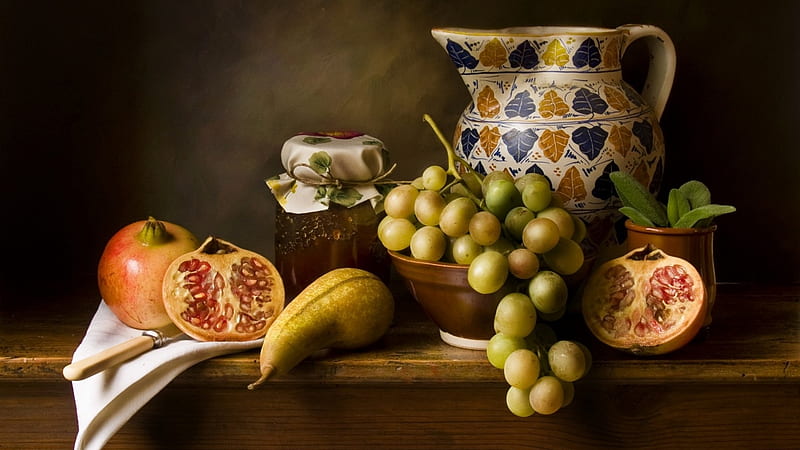Still Life, food, fruits, jar, HD wallpaper