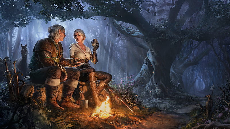 The Witcher, The Witcher 3: Wild Hunt, Camp Fire, Ciri (The Witcher), HD wallpaper