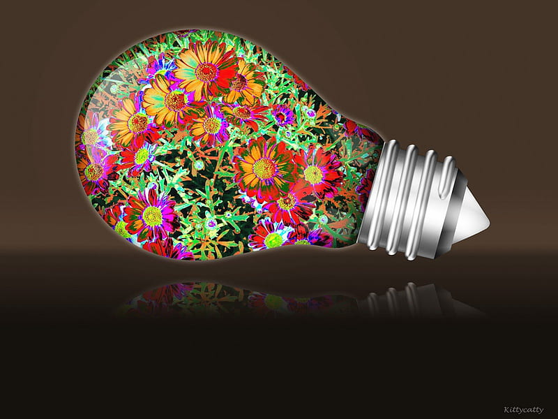 ❀ Flowered Light Bulb ❀ , flowered lightbulb, light bulb, 3d and cg, flowers, abstract, light, HD wallpaper