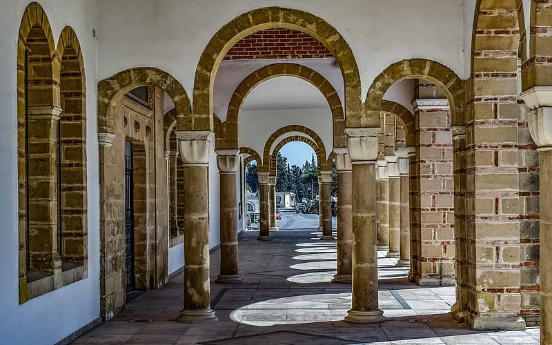 Monastery in Larnaca, Cyprus, columns, Cyprus, monastery, Southern Europe, HD wallpaper