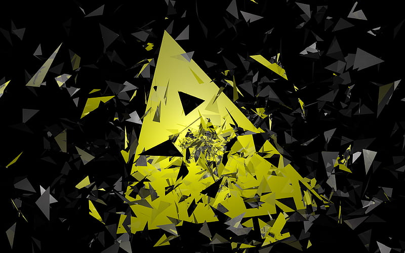 pyramids, black and yellow, triangles, material design, geometric shapes, creative, strips, geometry, creative background, HD wallpaper
