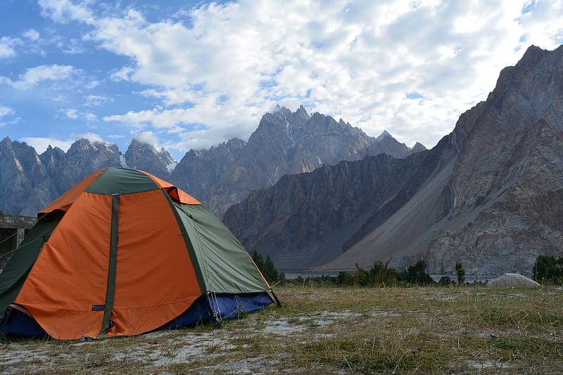 Passu Cones, camping, landscape, mountains, nature, pakistan, passucones, tent, HD wallpaper