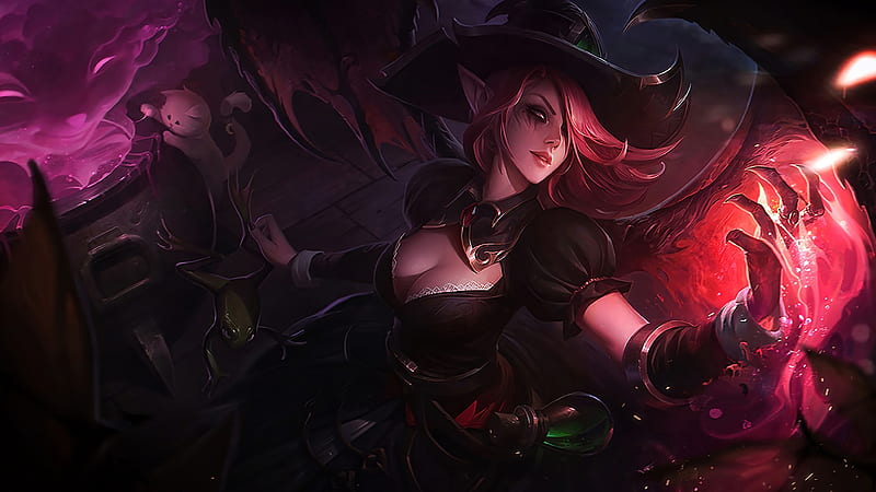 Morgana, witch, halloween, game, fantays, league of legends, hat, fantasy, girl, dark, HD wallpaper