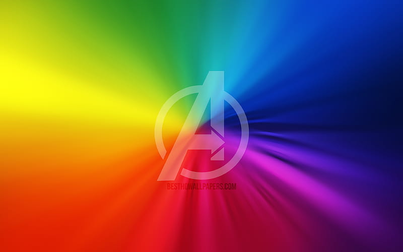 Avengers logo artwork, superheroes, rainbow backgrounds, Avengers, HD wallpaper