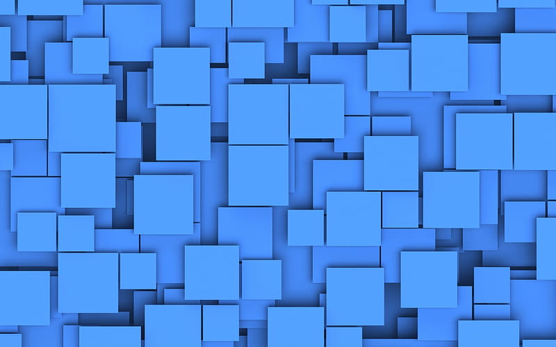Blue Squares, shapes, abstract, squares, blue, vector, HD wallpaper