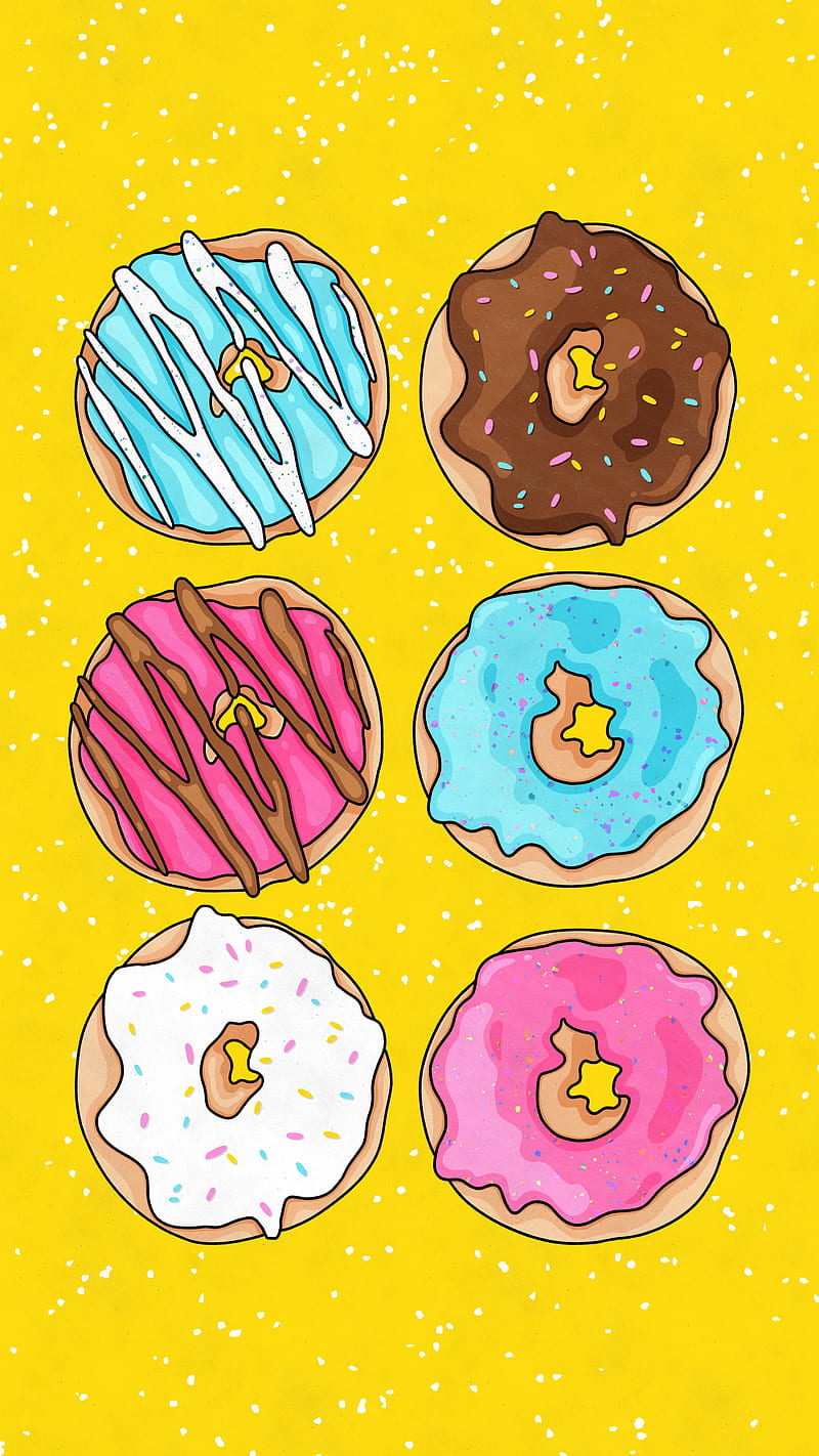 DONUTS!, bright, colorful, donut, donuts, drawing, fast food, food, junk food, sweet, sweets, tartagain_illustration, HD phone wallpaper