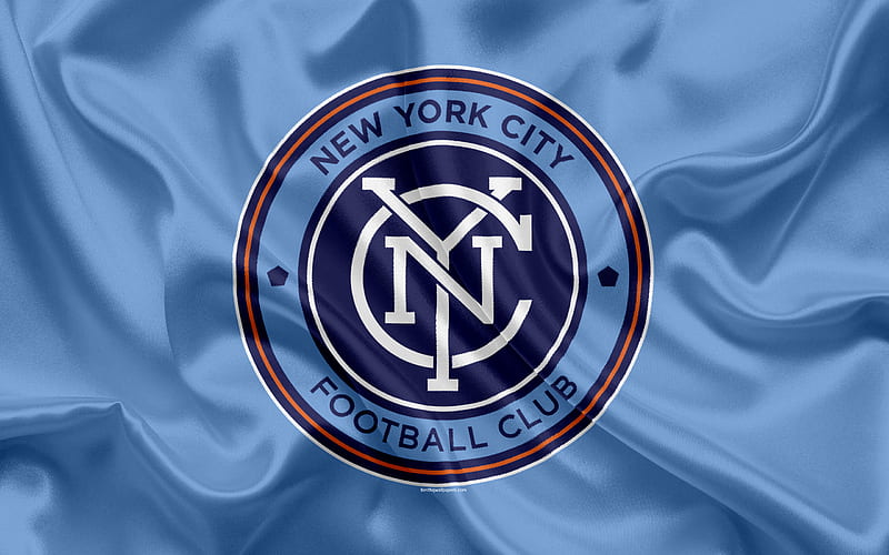 New York City FC, American Football Club, MLS, USA, Major League Soccer, emblem, logo, silk flag, New York, football, HD wallpaper