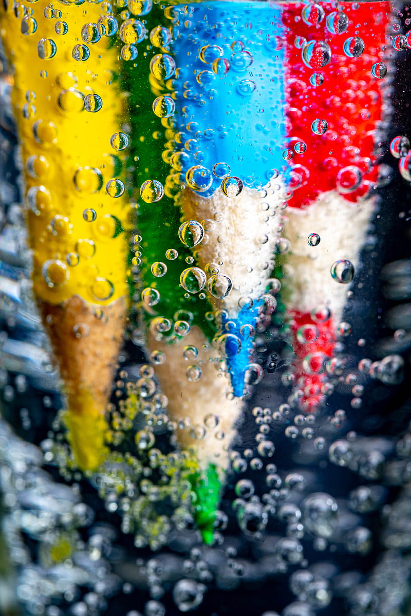 pencils, water, bubbles, colorful, HD phone wallpaper