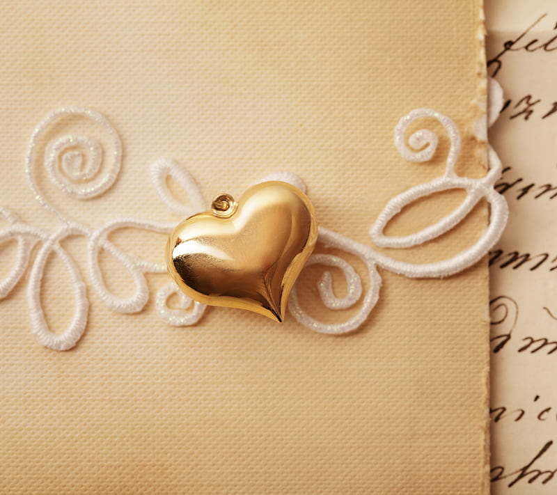 Gold Heart, abstract, decoration, love, old, paper, vintage, HD wallpaper