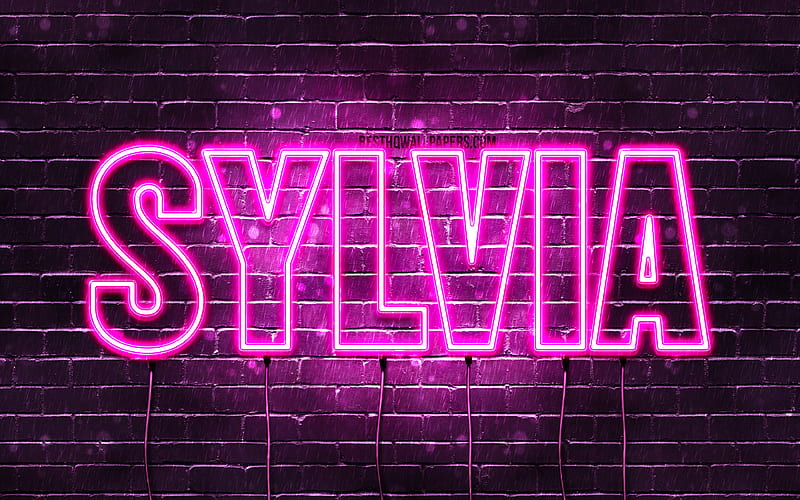 Sylvia with names, female names, Sylvia name, purple neon lights, horizontal text, with Sylvia name, HD wallpaper