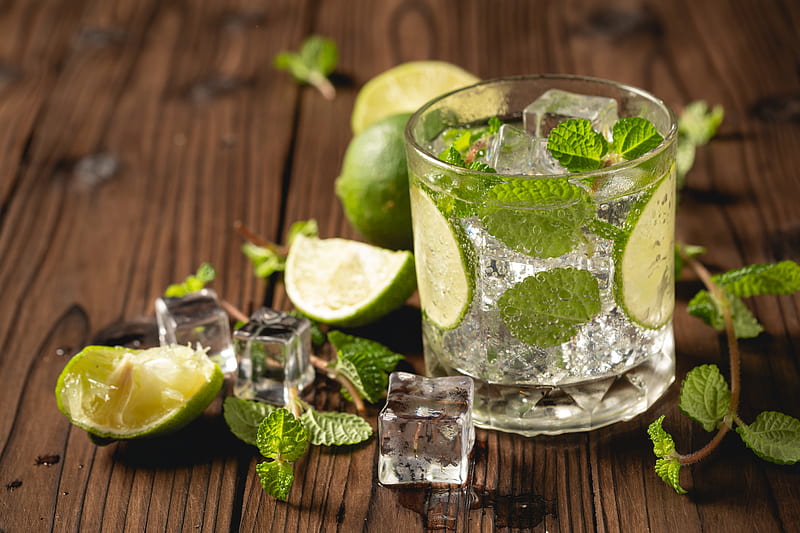 Food, Cocktail, Drink, Glass, Ice Cube, Lime, Mojito, Still Life, HD wallpaper
