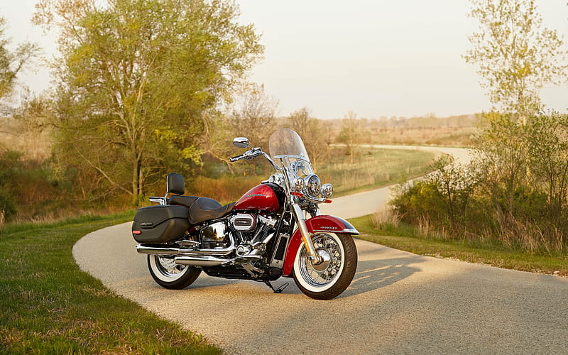 2020, Harley-Davidson Softail Deluxe, cruiser, Milwaukee-Eight 107 Engine, red motorcycle, american motorcycles, new red Softail Deluxe, Harley-Davidson, HD wallpaper