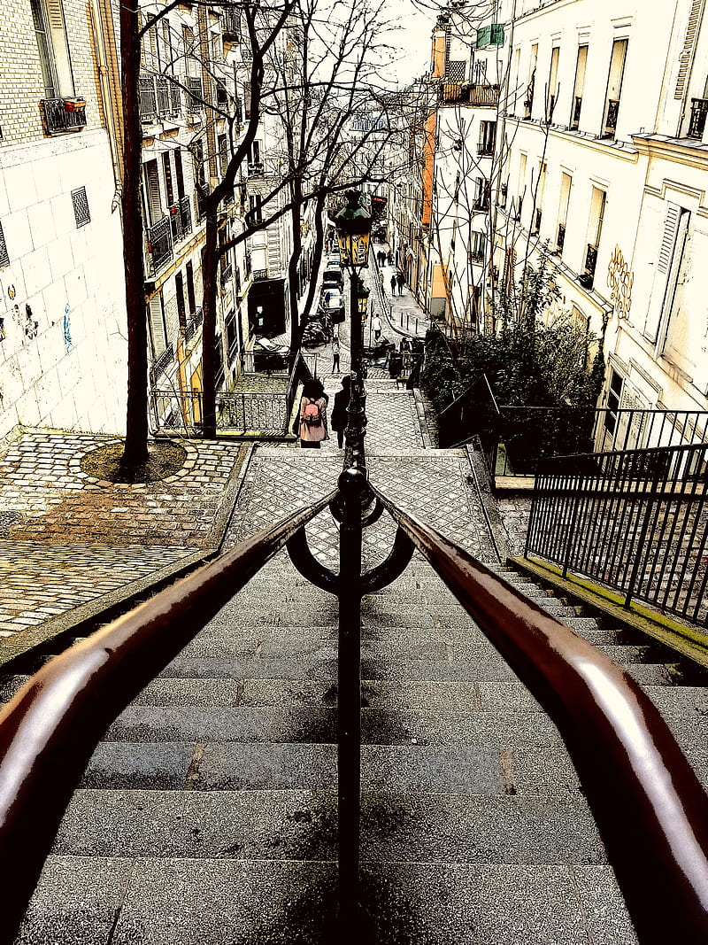 Montmartre Paris, city, escaliers, film, love, montmartre, paris, rue, street, ville, HD phone wallpaper