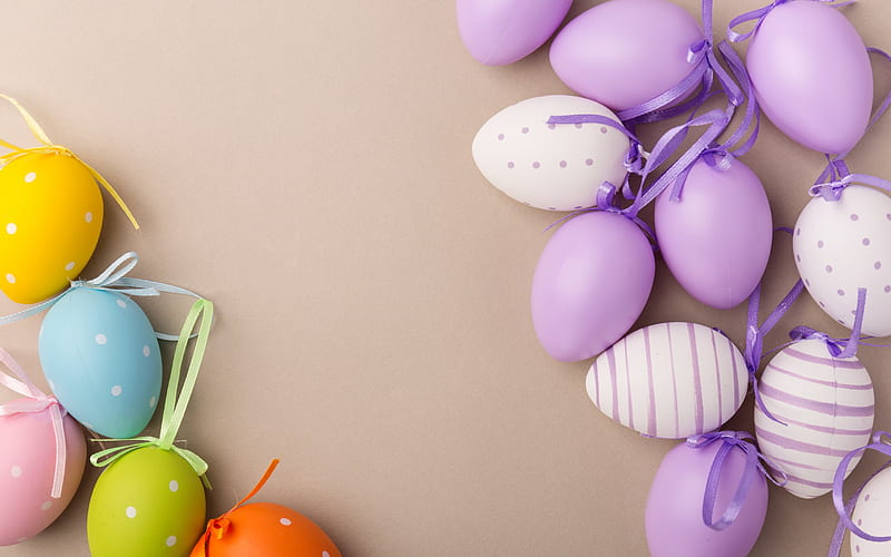 Happy Easter, 2018, purple easter eggs, decoration, Easter, HD wallpaper