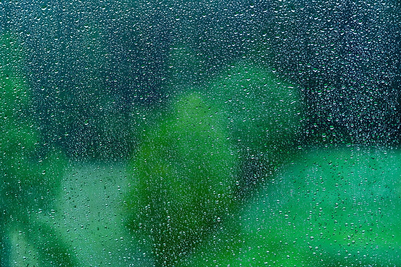 drops, glass, surface, wet, rain, transparent, green, HD wallpaper