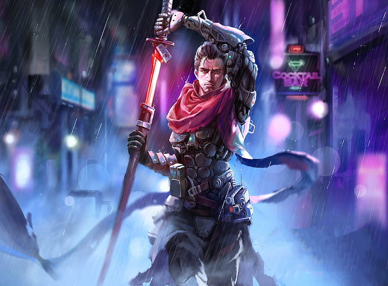 Cyborg with Sword Cyberpunk, HD wallpaper