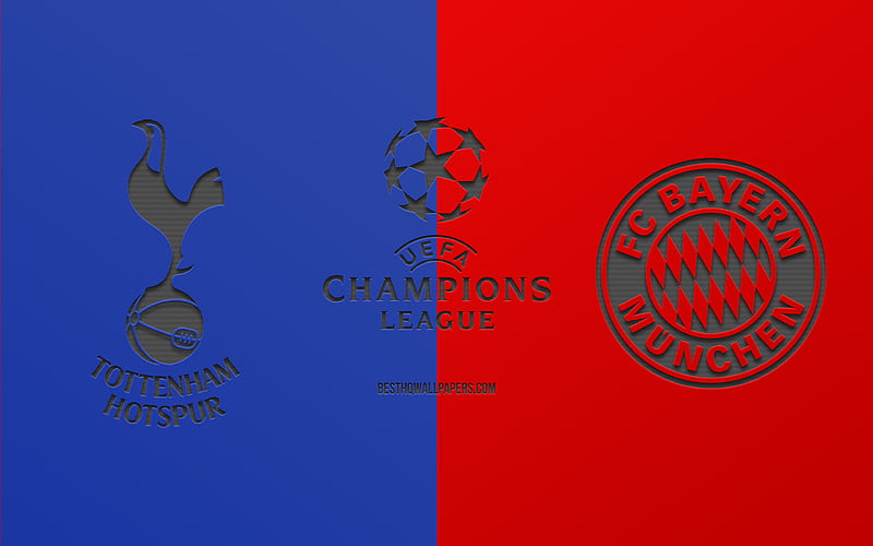 Tottenham vs Bayern Munich, football match, 2019 Champions League, promo, blue red background, creative art, UEFA Champions League, football, Tottenham Hotspur, HD wallpaper