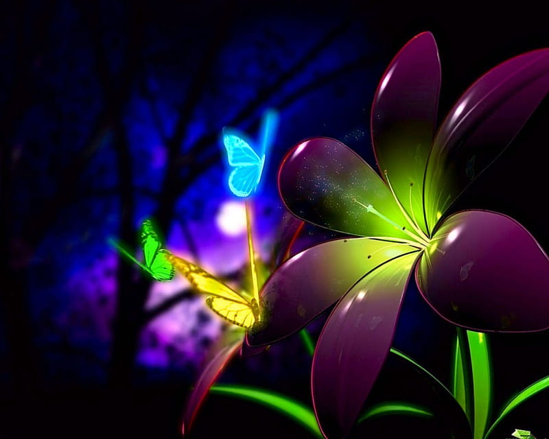 Flor 3d, flores, bonito, mariposa, abstracto, Fondo de pantalla HD | Peakpx