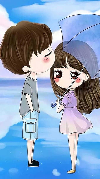Love kiss, cartoon, cute, couple in love, HD phone wallpaper