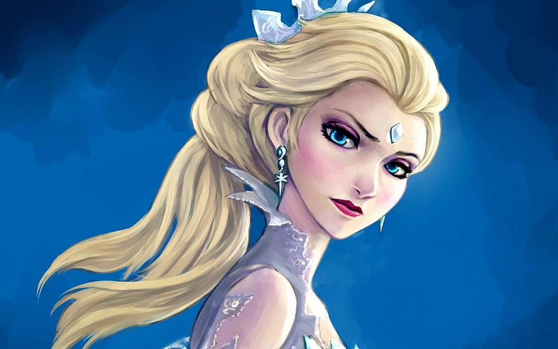 Elsa, art, movie, queen, blonde, woman, winter, girl, ice, Frozen, disney, blue, HD wallpaper