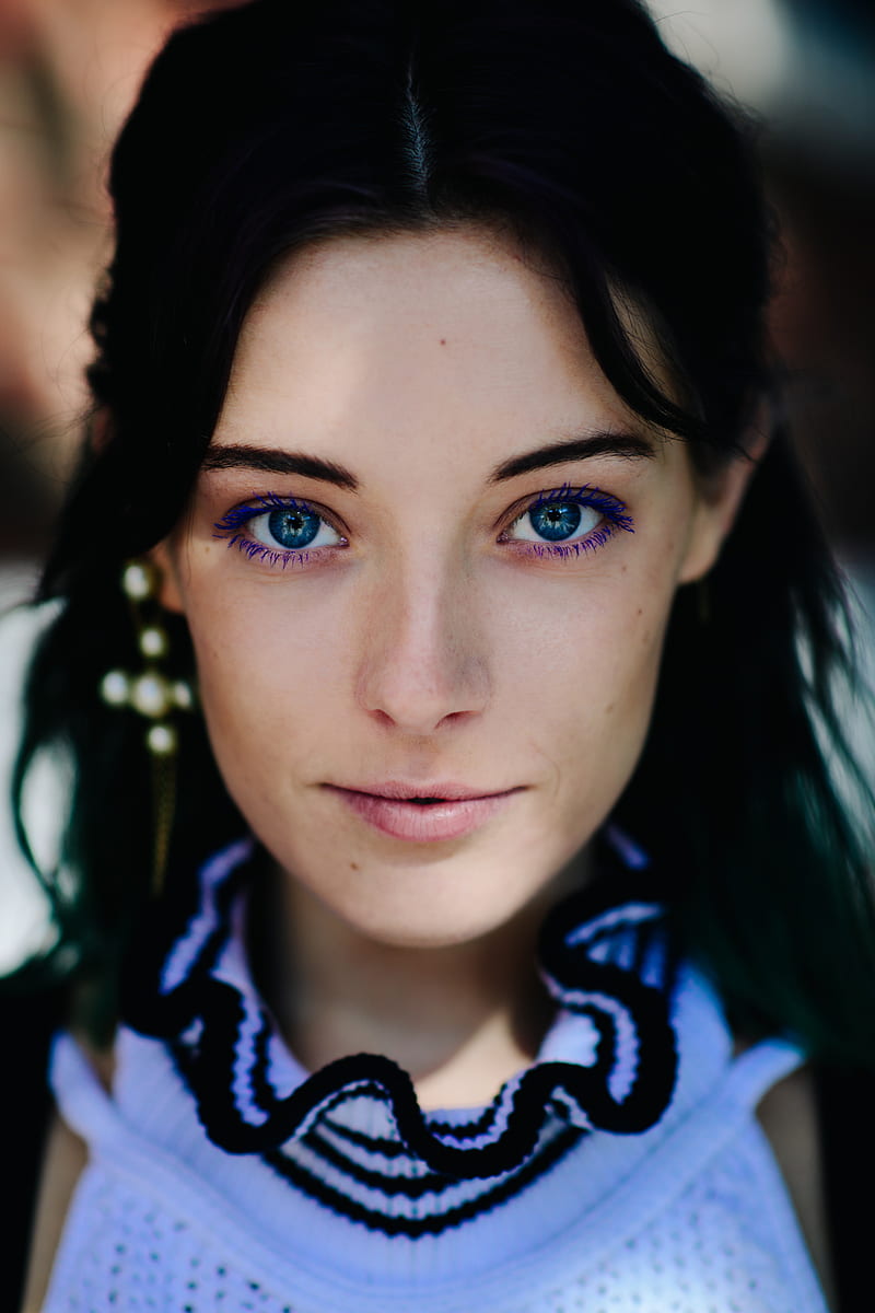Chloe Nørgaard, women, model, young woman, blue eyes, face, brunette, dark hair, Danish, HD phone wallpaper