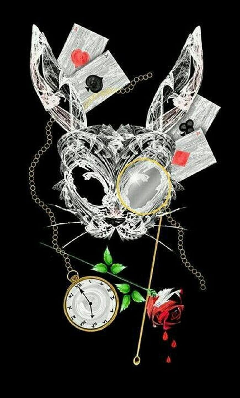 slick wh rabbit, white rabbit, alice, wonderland, watch, cards, HD phone wallpaper