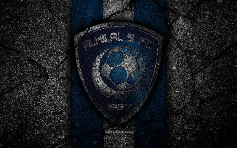 Al-Hilal FC emblem, Saudi Professional League, soccer, asphalt texture, Saudi Arabia, logo, Riyadh, black stone, football, FC Al-Hilal, HD wallpaper