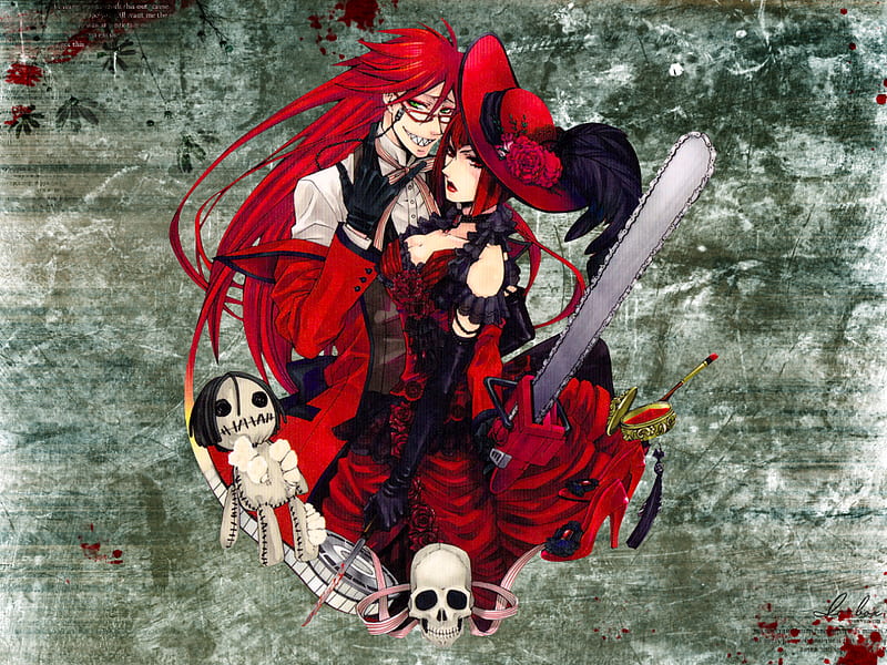 Paint the Town Red, red, kuroshitsuji, shinigami, grell, anime, madam red, griel, lady, HD wallpaper