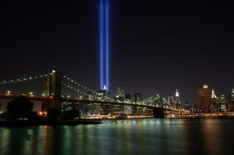 Lights represent the WTC - 2005, world, lights, center, north tower, rip, america, 11, 9, trade, world trade center, 7, south tower, september 2001, heros, 9 11, wtc, usa, united states of america, HD wallpaper