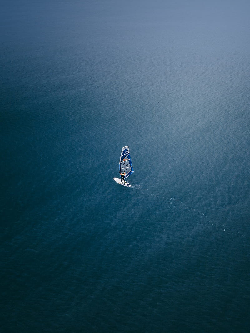 windsurfing, surfer, water, aerial view, HD phone wallpaper