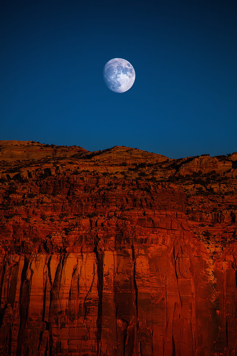 rock, cliff, moon, canyon, landscape, HD phone wallpaper