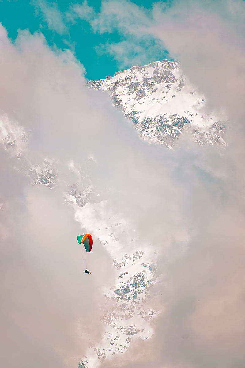 Paragliding, bonito, cloud, clouds, fog, mountain, nature, perfect, snow, HD phone wallpaper