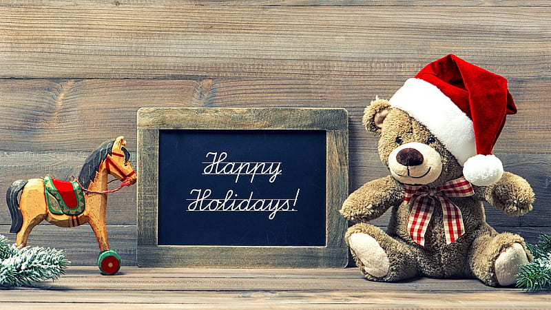 Happy Holidays Christmas, teddy bear, New Year, HD wallpaper