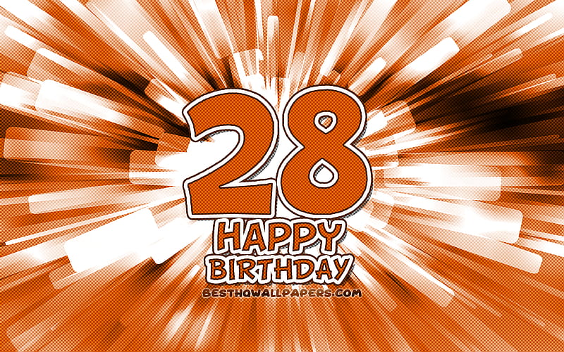 Happy 28th birtay orange abstract rays, Birtay Party, creative, Happy 28 Years Birtay, 28th Birtay Party, cartoon art, Birtay concept, 28th Birtay, HD wallpaper