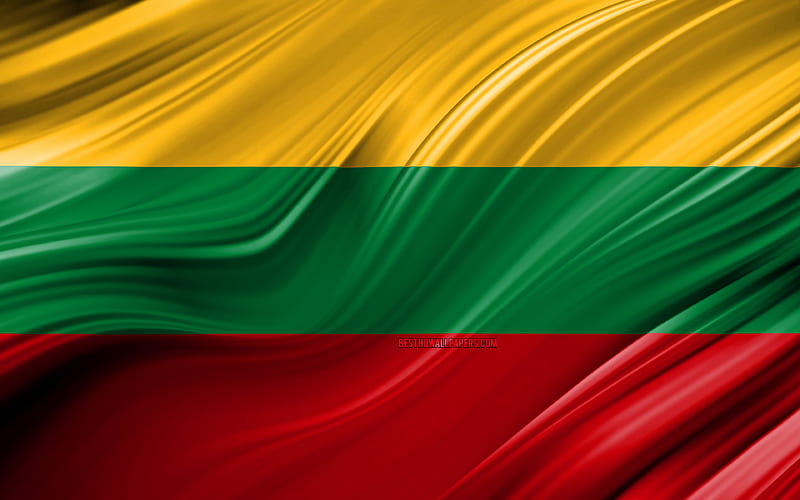 Lithuanian flag, European countries, 3D waves, Flag of Lithuania, national symbols, Lithuania 3D flag, art, Europe, Lithuania, HD wallpaper