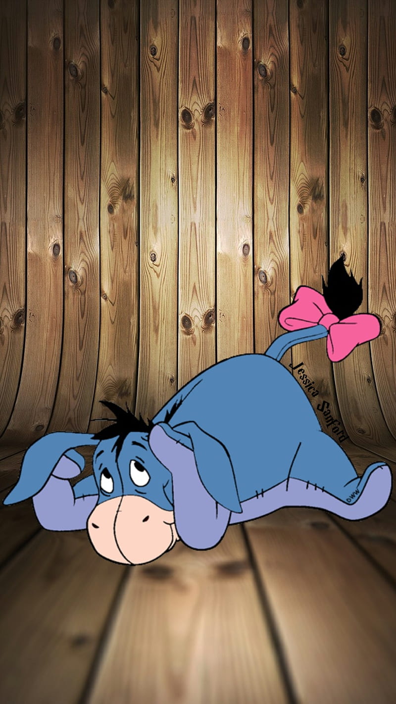 Eeyore, blue, cute, happy, pooh, sad, winnie the pooh, wood, HD phone wallpaper