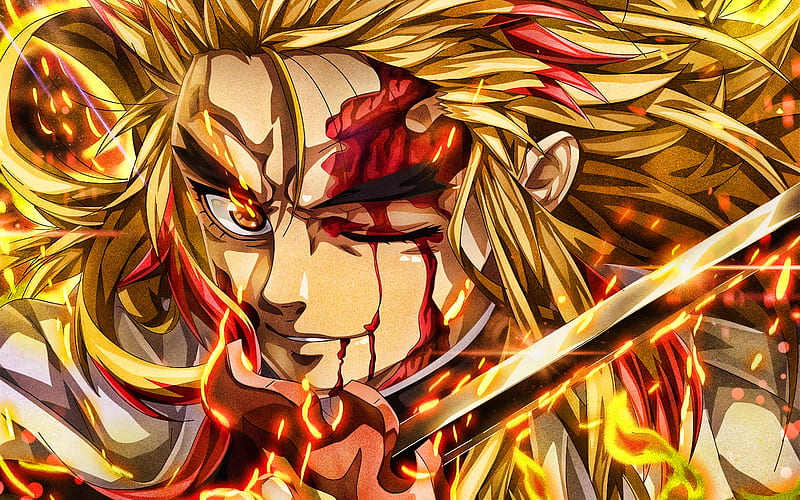 Demon Slayer Kyojuro Rengoku Flame Hashira 5º. Formato 2K baixar