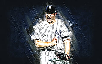 JA Happ, MLB, New York Yankees, blue stone background, baseball ...