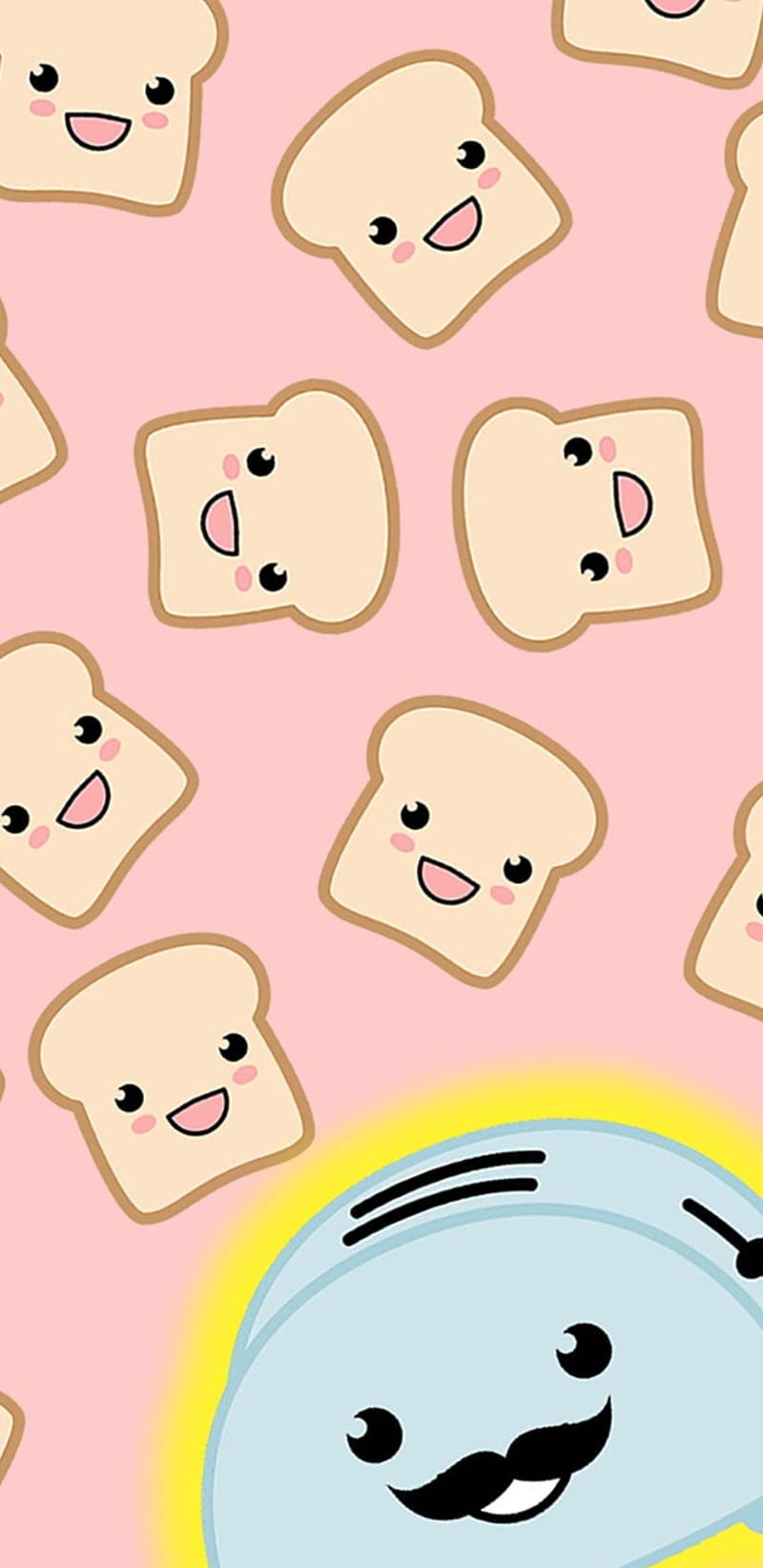 Toast, bread, toaster, cartoon, red, blue, pink, cute, HD phone wallpaper