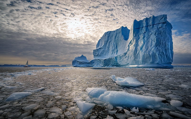 iceberg, floe, ocean, ice, Scoresby Sound, Ostgronland, Greenland, HD wallpaper