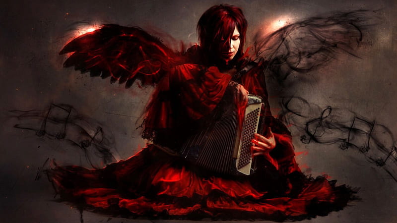 Dark Melody, angel, dark, music, melody, magical, accordion, HD wallpaper