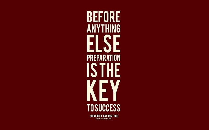 Before anything else preparation is the key to success, Alexander Graham Bell quotes, red background, motivation quotes, popular quotes, key to success quotes, HD wallpaper