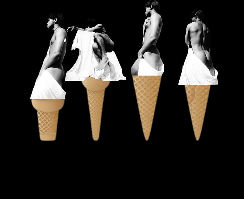 Ice cream lad, Cone, Body, Masculinity, Creamy, Ice cream, Vanilla, Sex, Black and white, Mondli Alfred, Flavor, Nude, Male, HD wallpaper